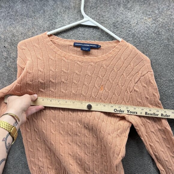 Ralph Lauren Sport Sweater Womens Medium Peach Cable Knit 100% Wool Pullover - Picture 4 of 10